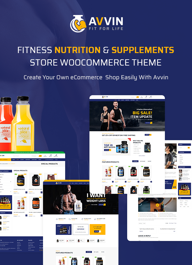 Avvin - Fitness Nutrition and Supplements Store WooCommerce Theme